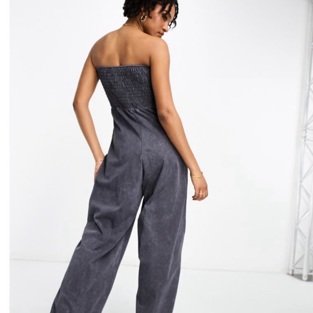 ASOS DESIGN Tall jersey shirred bandeau jumpsuit in washed black Size 18 UK